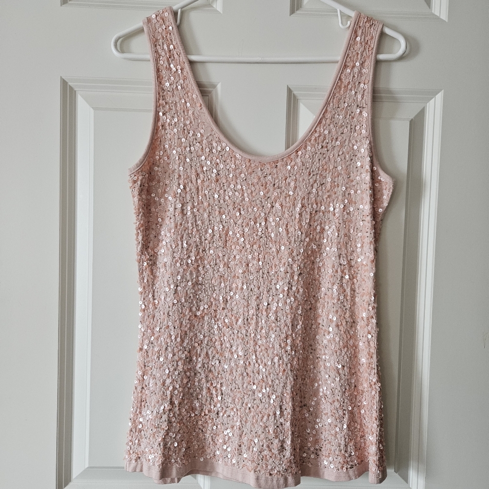 NWT Boston Proper Summer Sequin Pink Tank Size S